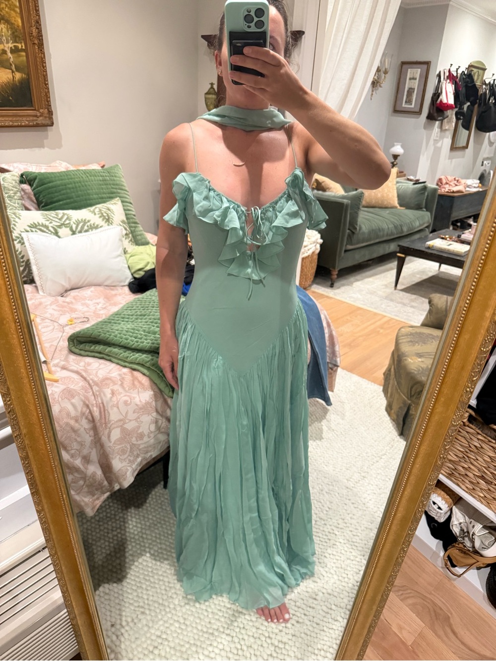 NWT Mint Green Maxi Dress with Neck Tie - Picture 6 of 6